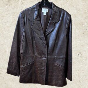 Nordstrom Leather Brown Blazer with Notched Lapel and Fitted Silhouette